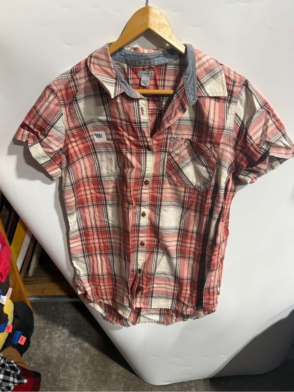 #4001-Carhartt Men's Short-Sleeve Plaid Button-Down Shirt - Red & White